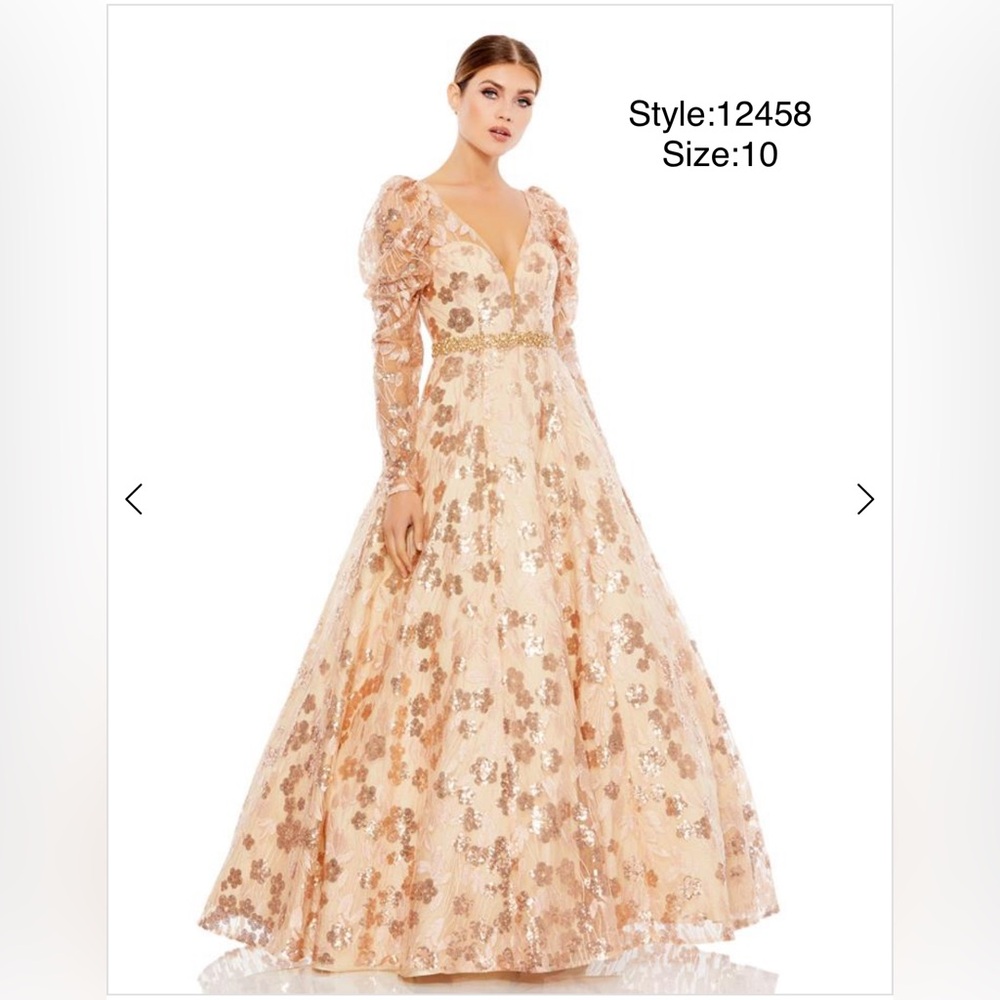 Long sleeve floral ball gown dress